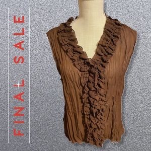 Brown Ruffle Front Blouse